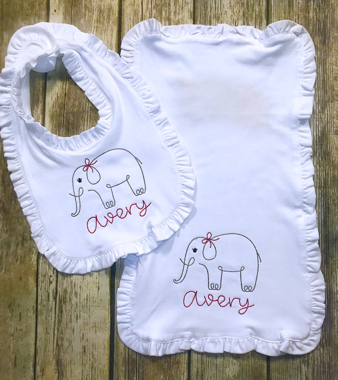 Baby Girl Bib and Burp Cloth Set Elephant Bib Personalized Etsy