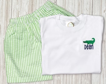 Personalized Alligator Shirt & Shorts Set: Boy's Summer Outfit