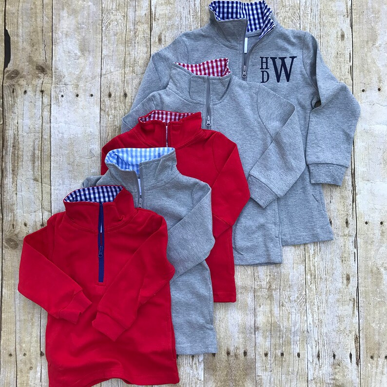 Boy Girl Monogrammed Gingham Quarter Zip Pullover Childs Etsy