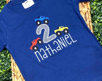 Personalized Embroidered Monster Truck Birthday Shirt