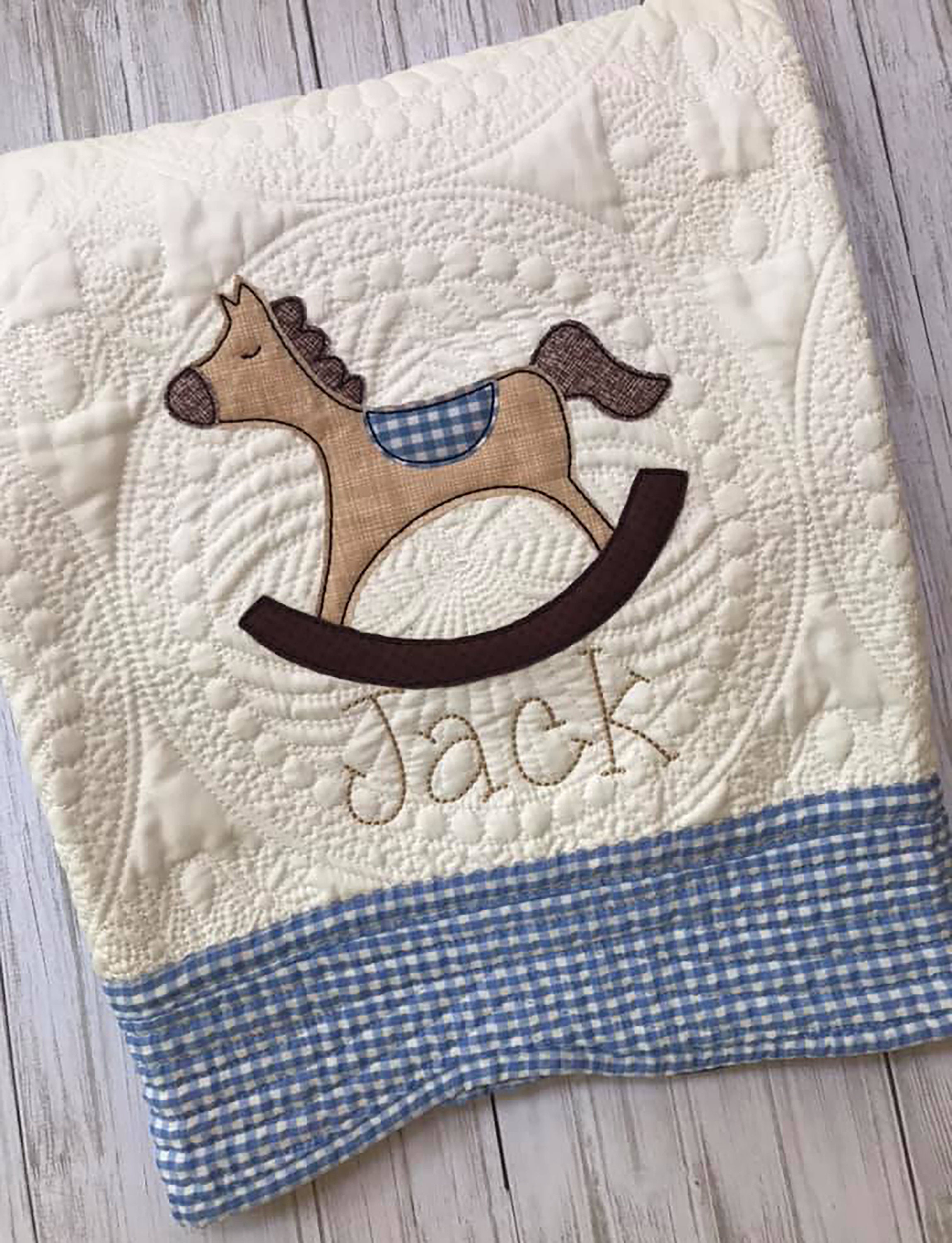 Rocking Horse Personalized Baby Quilt Baby Quilt Blanket Etsy