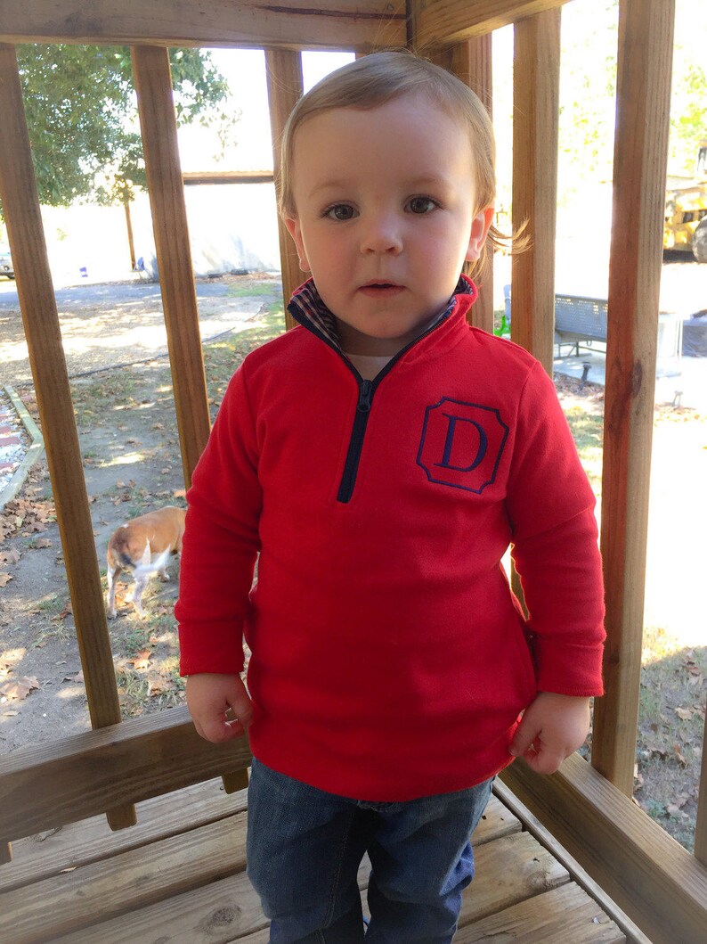 Boy Girl Monogrammed Gingham Quarter Zip Pullover Childs Etsy