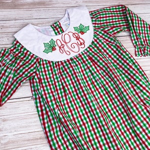 Monogrammed Christmas Dress: Holly Berry Plaid Bishop Dress