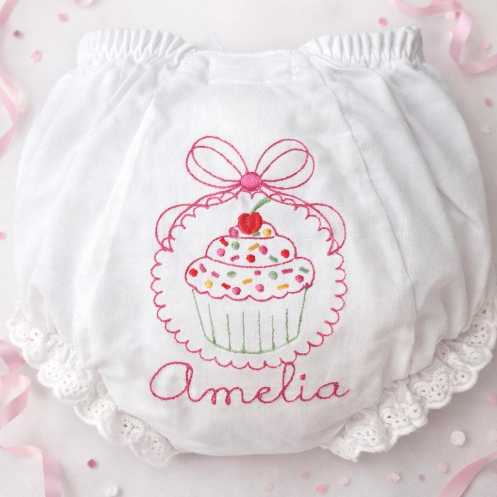 Personalized Cupcake Embroidered Diaper Cover - First Birthday Outfit, Cake Smash