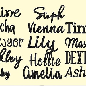 May include: A list of names written in cursive script, including Shine, Mocha, Sawyer, Oakley, Ruby, Steph, Vienna, Tinue, Lily, Maxine, Hollie, Dexter, Amelia, and Ashby.