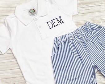 Boys Monogrammed Polo & Seersucker Shorts Set