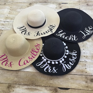 Personalized Floppy Beach Hat, Embroidered Sun Hat, Gift for Bride Bridesmaids, Custom Hat, Beach Hat, Honeymoon, Bridal Shower, Mrs. hat