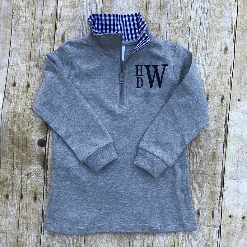 Boy Girl Monogrammed Gingham Quarter Zip Pullover Childs Etsy