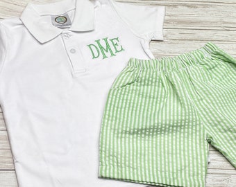 Boys Monogrammed Polo & Seersucker Shorts Set