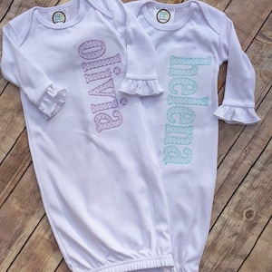 Personalized Baby Girl Ruffle Gown: Embroidered Name, Coming Home Outfit