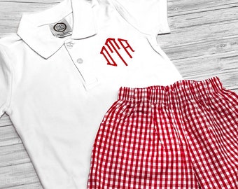 Boys Monogrammed Polo & Gingham Shorts Set