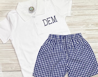 Boys Monogrammed Polo & Gingham Shorts Set: Personalized Summer Outfit