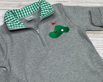 Boys Golf Shirt / Personalized Golf Green Pullover / Quarter Zip Golf Pullover / Gift for Boy / Toddler Golf Shirt