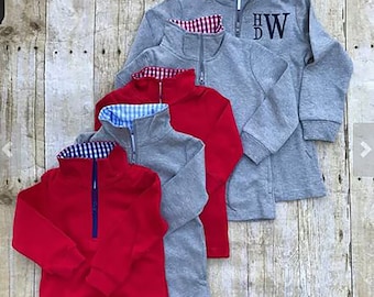 Unisex Childs Monogrammed Seersucker Quarter Zip Pullover: Toddler Sweater