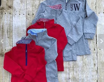 Unisex Childs Monogrammed Seersucker Quarter Zip Pullover, Monogrammed Sweatshirt Jacket, Toddler Pullover, Childs Sweater