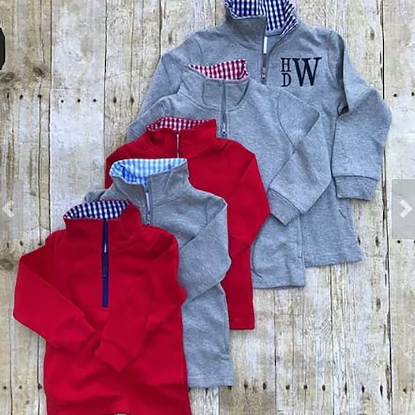 Unisex Childs Monogrammed Seersucker Quarter Zip Pullover, Monogrammed Sweatshirt Jacket, Toddler Pullover, Childs Sweater