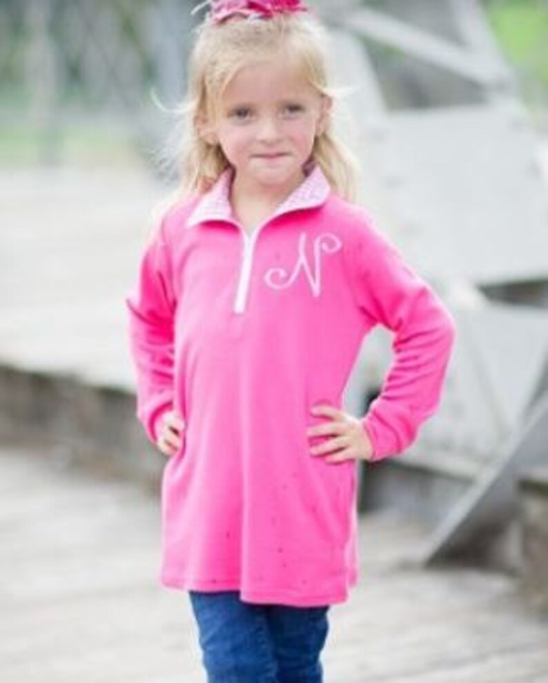 Boy Girl Monogrammed Gingham Quarter Zip Pullover Childs Etsy