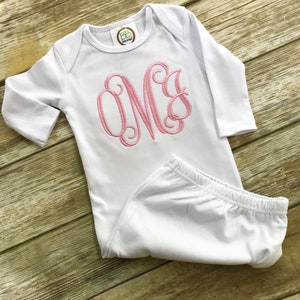 Baby Girl Gown, Monogrammed Infant Gown, Going Home Outfit, Baby Shower Gift, New Baby