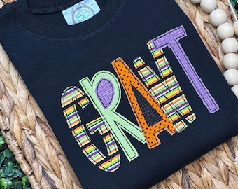 Personalized Embroidered Halloween Shirt: Custom Appliqued Kids Outfit