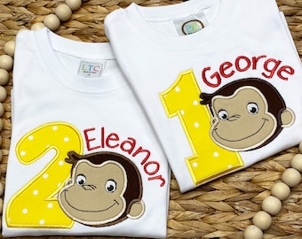 Curious George Birthday T-Shirt, Personalized Monkey Birthday Shirt, First Birthday T-Shirt, Custom Birthday Shirt