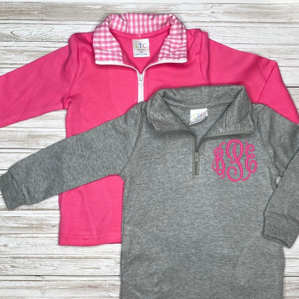 Monogrammed Seersucker Quarter Zip Pullover; Pink Zip Sweatshirt; Gray Pullover; Baby and Toddler Quarter Zip Jacket; Boy Gift; Girl gift