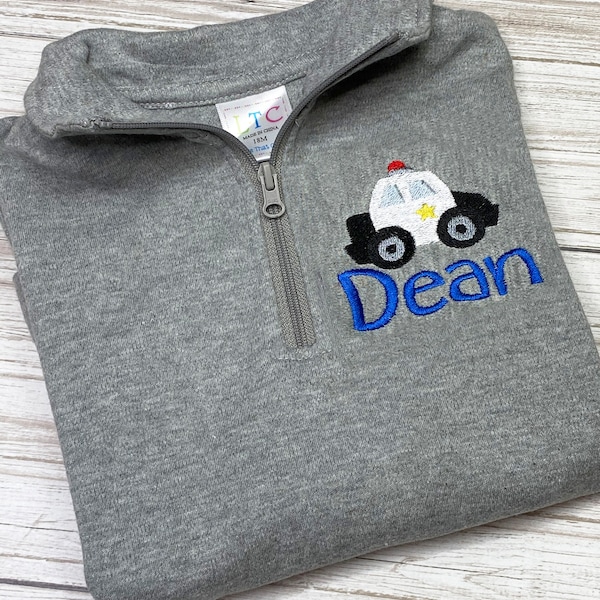 Personalized Boys Quarter Zip Pullover: Police Car Shirt
