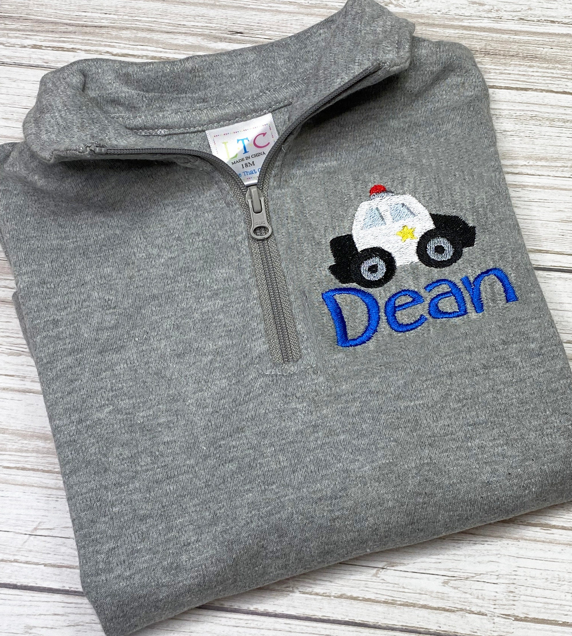 Personalized Boys Quarter Zip Pullover: Police Car Shirt