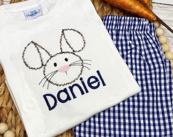 Personalized Boys Easter Outfit: Bunny Shirt & Gingham Shorts