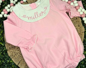 Toddler Valentines Outfit | Personalized Romper | Baby Girl Bubble | Pink Corduroy