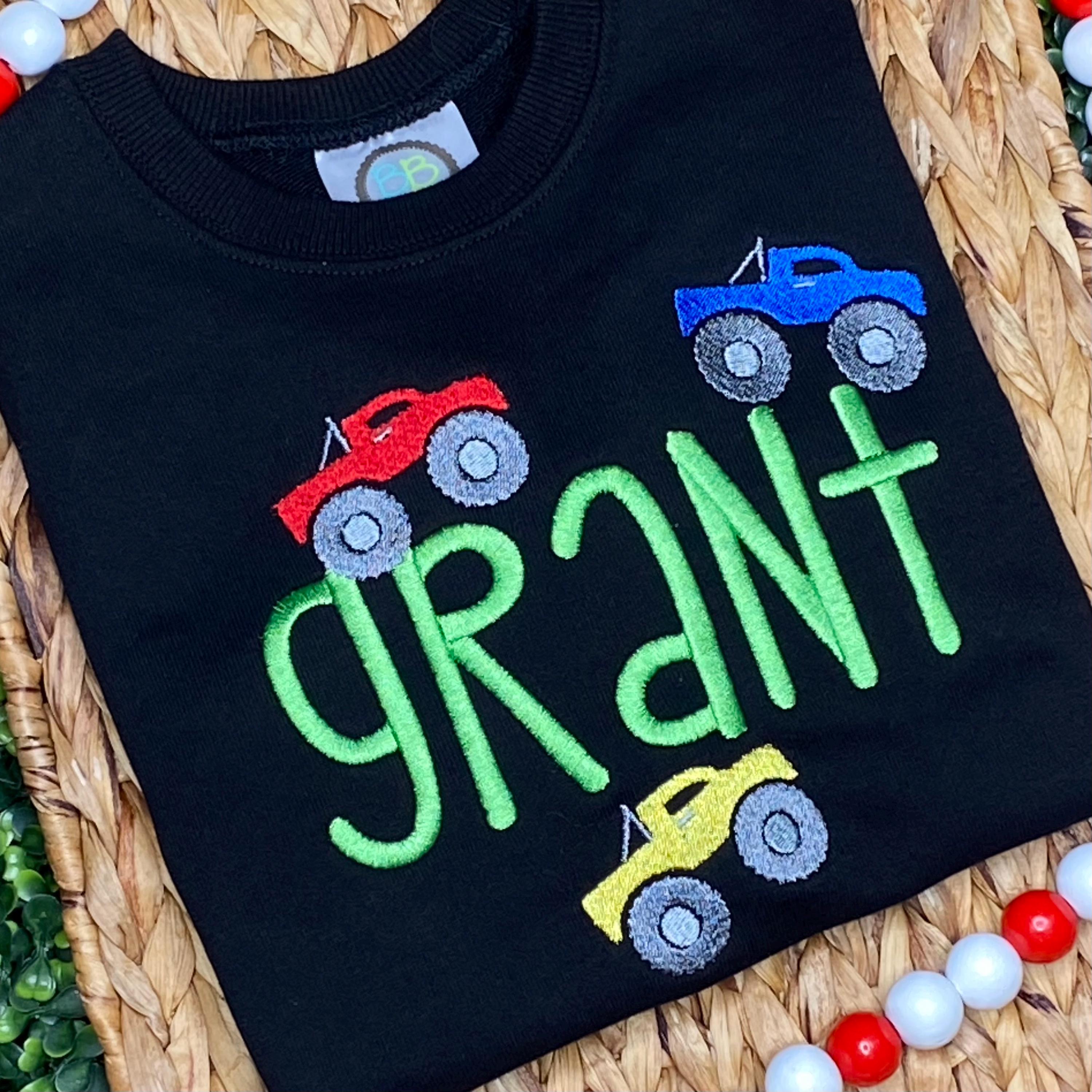 Personalized Monster Truck Shirt: Embroidered Toddler T-shirt