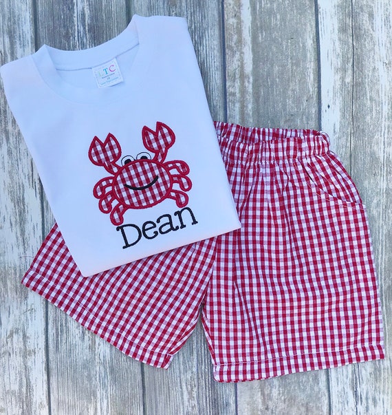 Personalized Boys Shirt Short Set Crab Shirt Gingham Short | Etsy