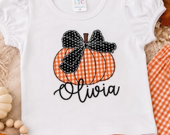 Personalized Embroidered Pumpkin Shirt: Toddler Fall Outfit, Halloween Thanksgiving Apparel