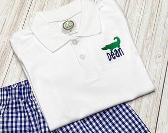 Personalized Boys Alligator Polo Shirt with Seersucker Shorts
