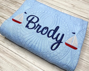 Personalized Baby Quilt: Nautical Sailboat Nursery Decor