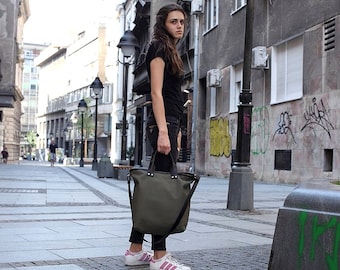 Shopper / draagtas / studententas / crossbodytas / handtas / olijfgroene tas / canvas grote draagtas