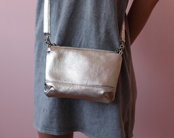 ★NlCK&NLCOLE★ CRYSTAL LEATHER MINI BOSTON BAG_SILVER Women's Small Nilly Petit Piqué Boston Bag - Crossbody Bags
