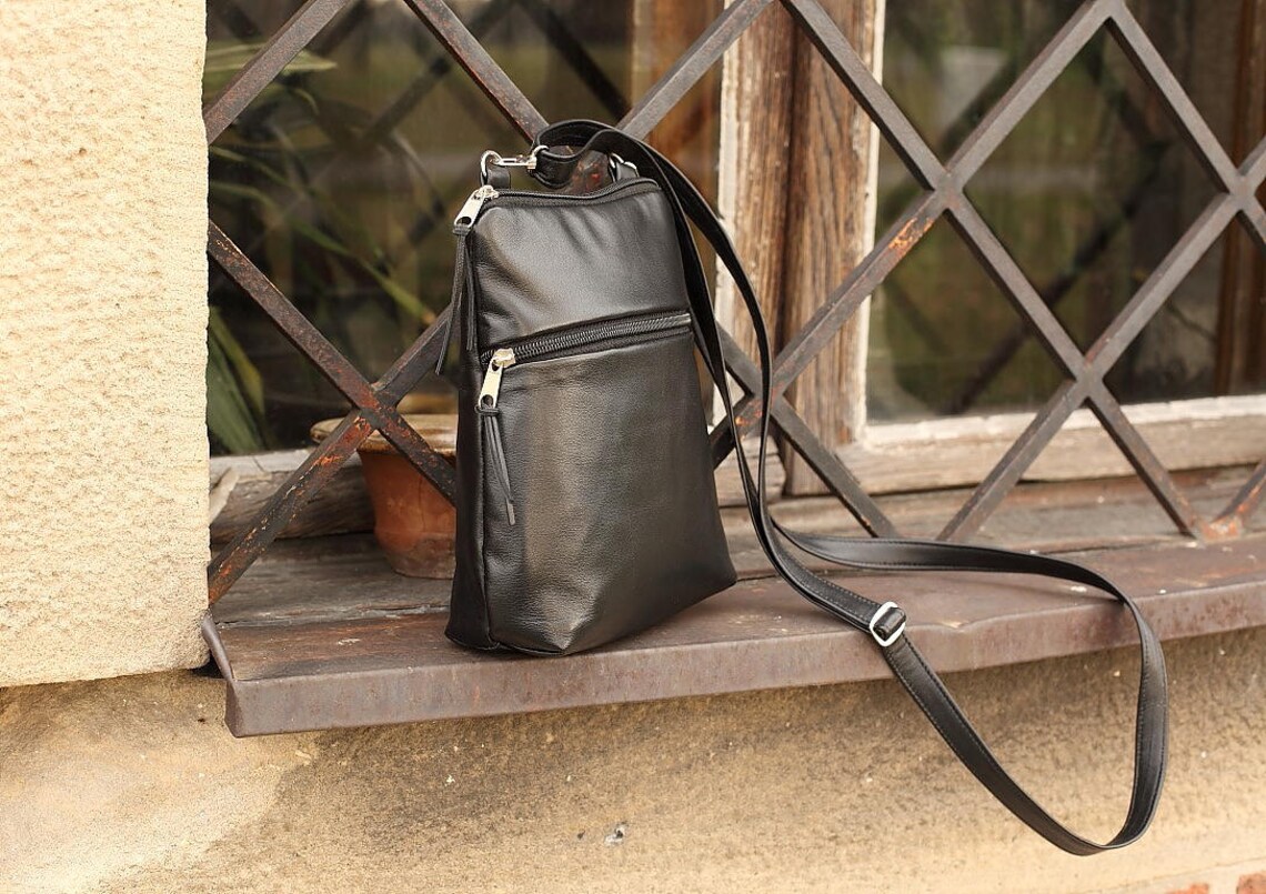 Black leather bag Kindle bag Small travel bag Small Etsy