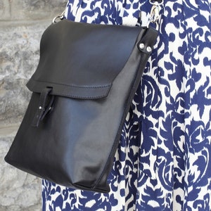 Black leather crossbody bag, Hobo Black leather bag, Black messenger bag