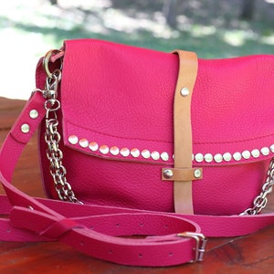 PInk leather purse , Crossbody pink leather bag