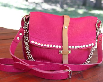 PInk leather purse , Crossbody pink leather bag