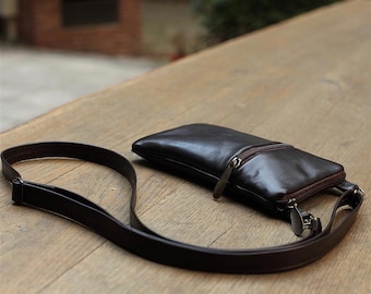Small crossbody brown bag Iphone , Brown leather bag, Gift for men, Gift for women