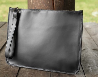 Wristlet Bag Black Leather Slim