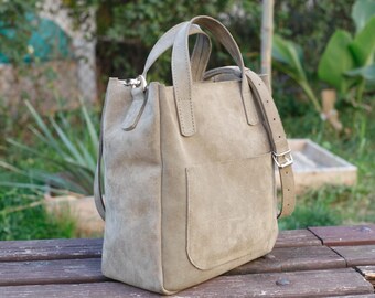 Mini tote suede olive green , Small tote bag