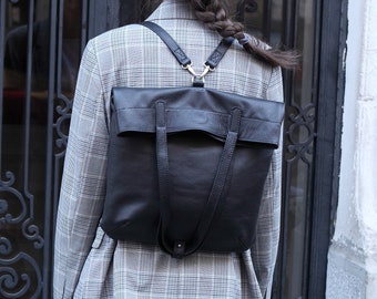 Tote rugzak zwarte leren tas, veelzijdige tas