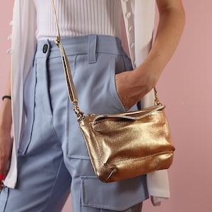 Kleine goldene Ledertasche / Abendgold Tasche / Hochzeit Gold Bag / kleine Golld Ledertasche / Gold Wristlet Bag / kleine Hobo Gold Bag