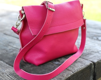 Pink leather crossbody bag, Shoulder Pink leather bag