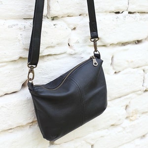 Black leather crossbody bag / Soft black leather bag / hobo leather purse / Small crossbody bag