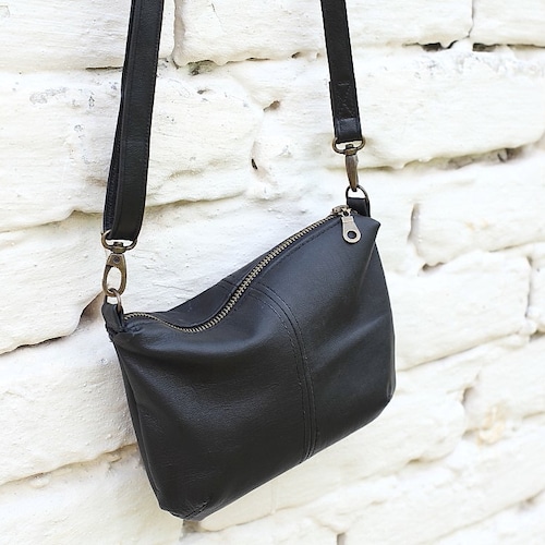 Black Leather Bag Crossbody Hobo Bag Messenger Bag | Etsy