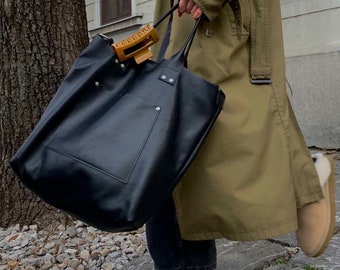 Tote leather black  bag, Big crossbody bag, Shoulder  bag