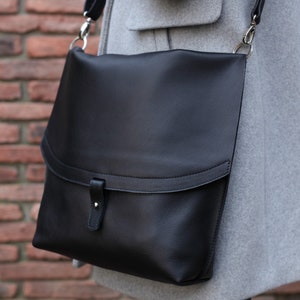 Black Leather Hobo Bag, Crossbody Black Leather Bag, Messenger bag